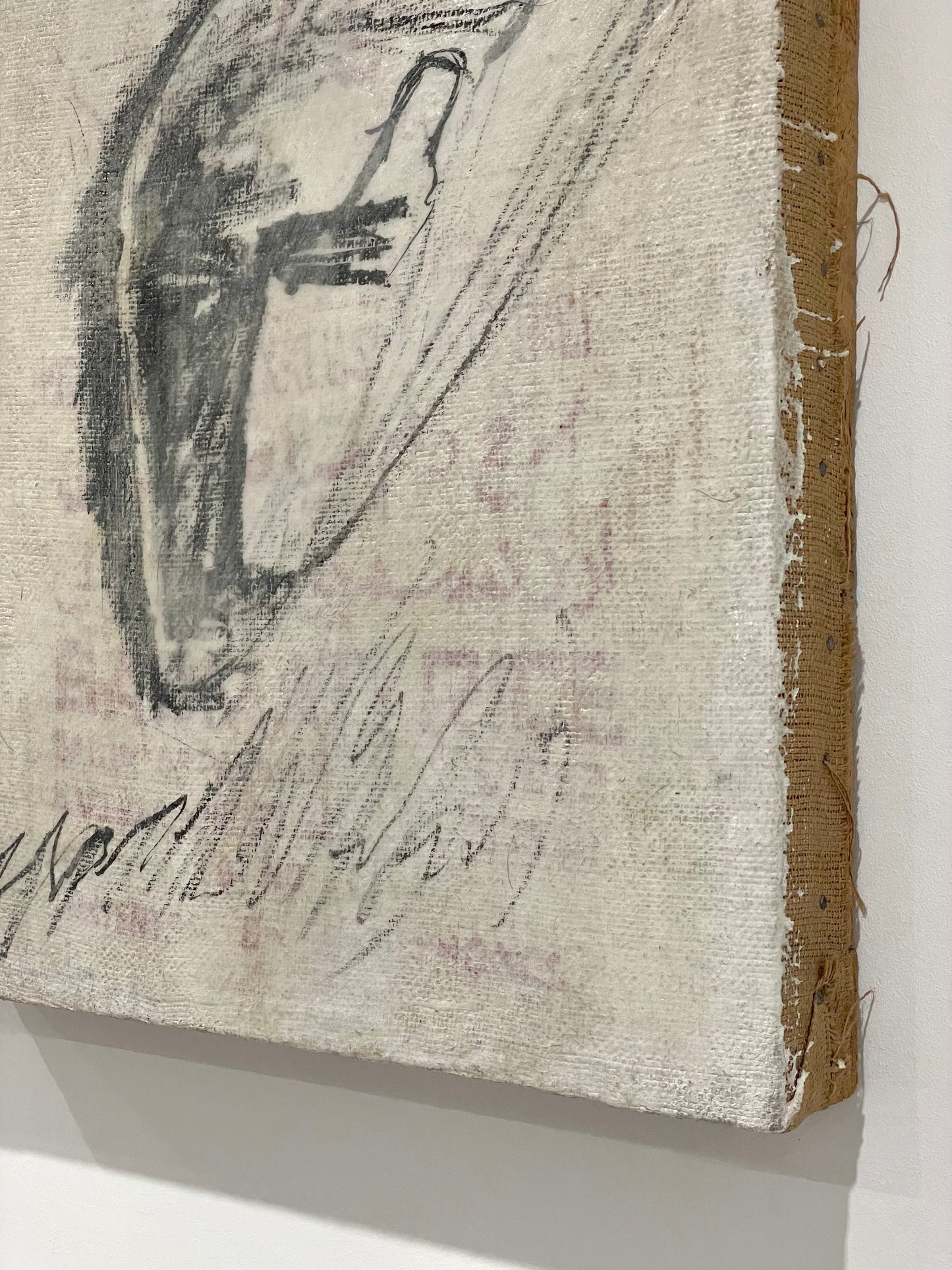 Silence intérieur, fusain, pastel et cire sur toile de jute montée sur bois